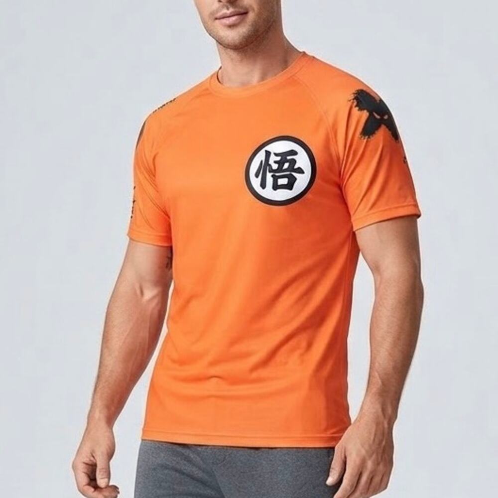 XMARTIAL XL Anime Martial Arts Orange Short Sleeve Athletic Tee Shirt XL